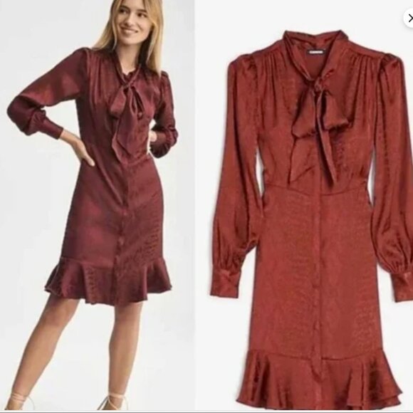 NWT Express Brown Satin Snake Print Dress    Size M - Picture 1 of 4